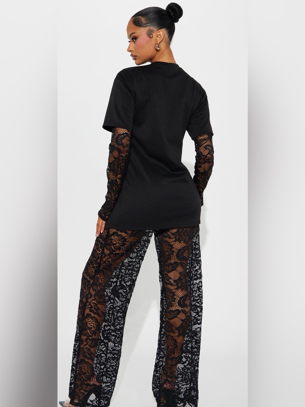 Fashion Nova NYC Vibe Black Lace Pant 2 Piece Set M NWOT